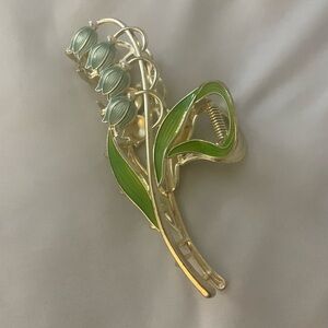 Green Enamel Lily-of-the-Valley Floral Hair Clip